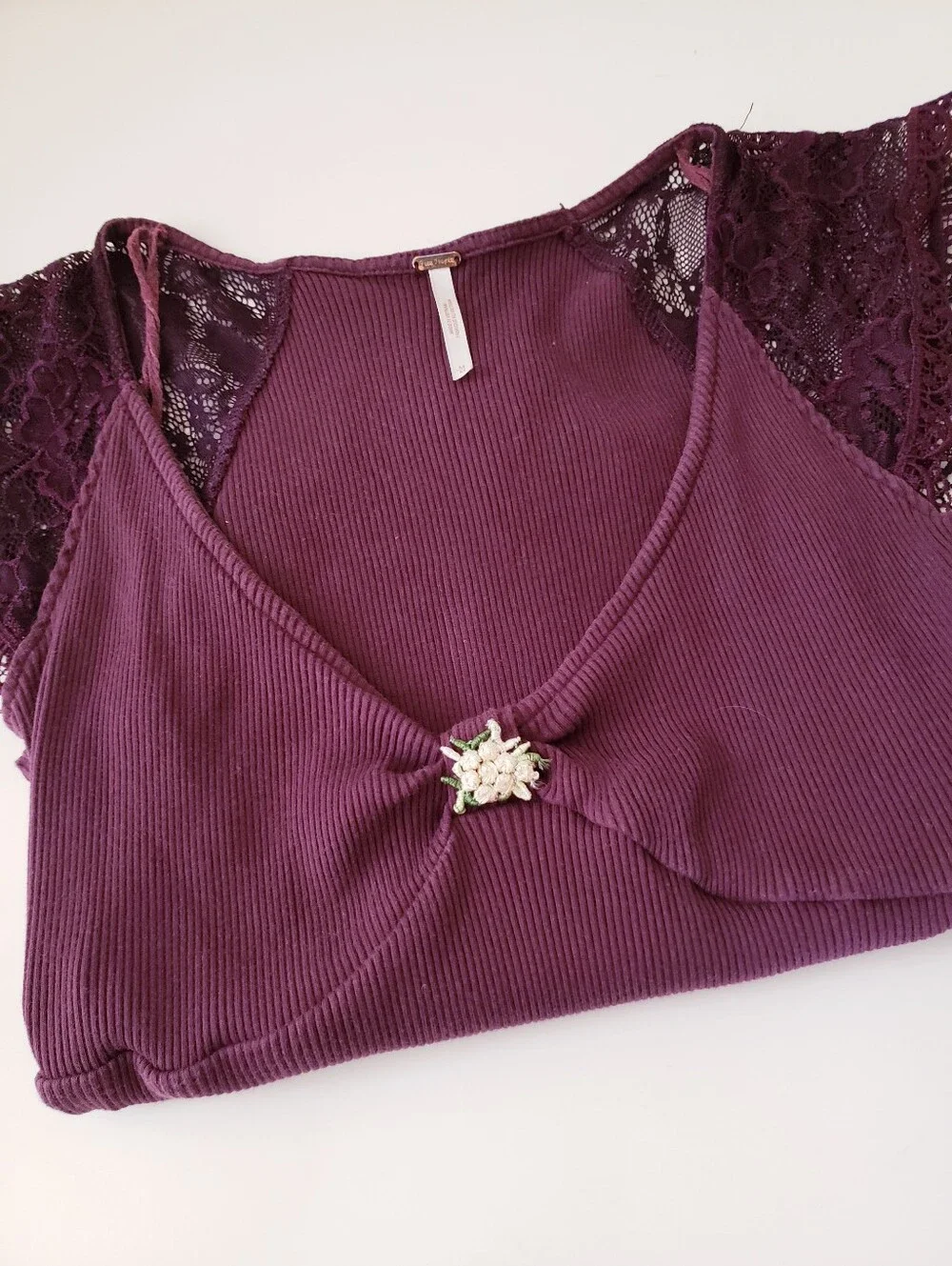 Free People Maroon Let's Talk Baby Tee Shirt
